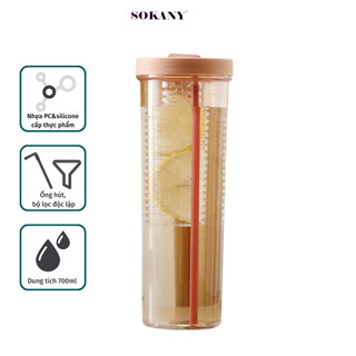 {QUÀ TẶNG} Bình nước trong suốt siêu cute có ngăn lọc trà, trái cây, Dung tích 700ml Có Ống Hút Tiện Dụng
