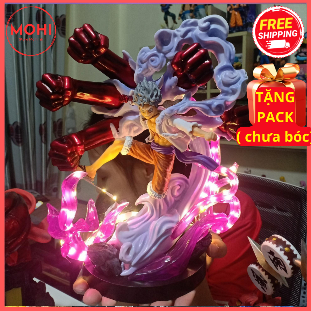 Mô hình Luffy Gear 5 Nika 7 Nắm Đấm Có bản LED, trạng thái chiến đấu, cao 33 cm, có hộp màu siêu đẹp ( Tặng PACK miễn p