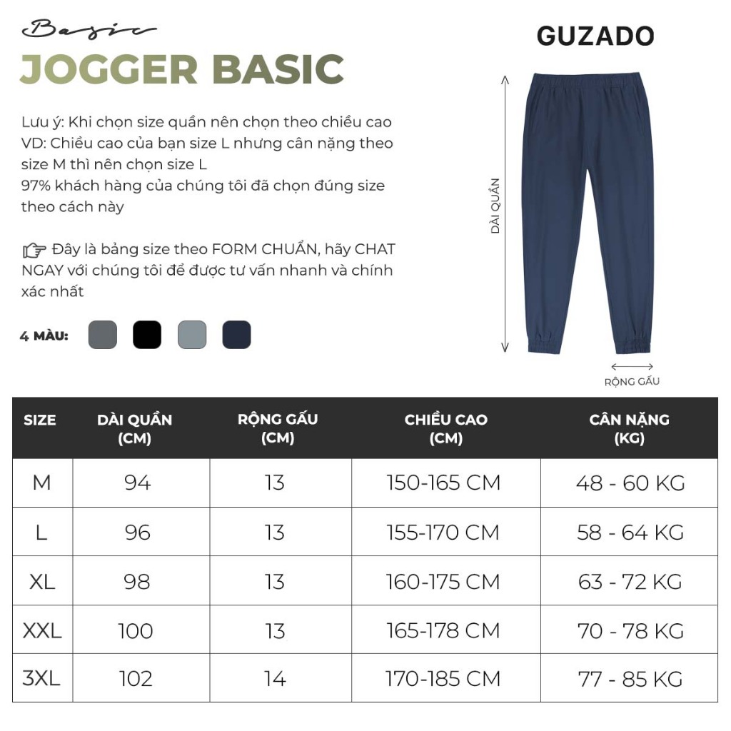 Quần vải quần ống bo GUZADO, mềm nhẹ cạp chun co giãn, Jogger nam vải gió, ráo, thoáng GDC02