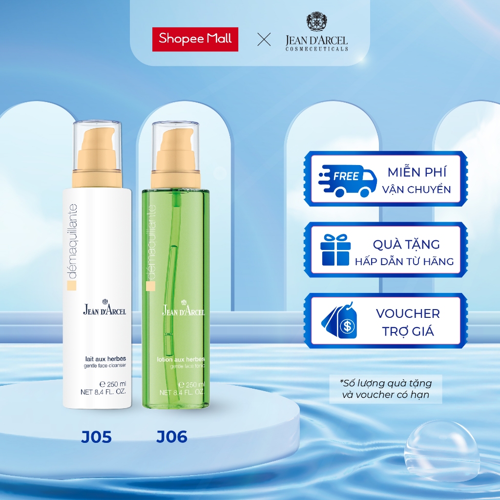 Sữa rửa mặt và Nước hoa hồng cho da khô và da nhạy cảm - Jean d'Arcel