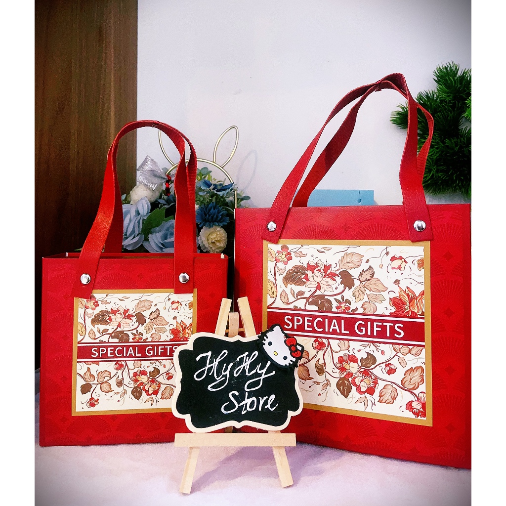 Hộp Velvet Special Gift đỏ quai da in hoa sang trọng ảnh thật  -  Hy Hy Store