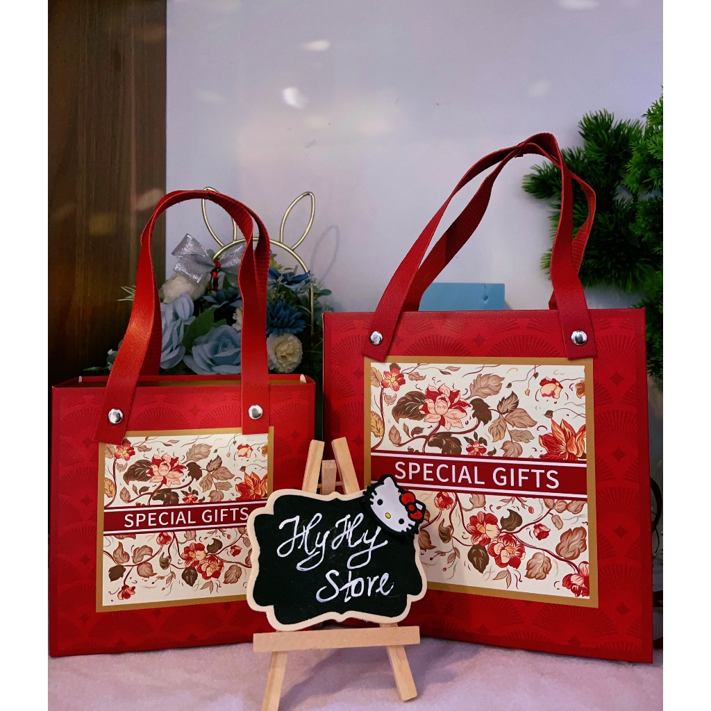 Hộp Velvet Special Gift đỏ quai da in hoa sang trọng ảnh thật  -  Hy Hy Store