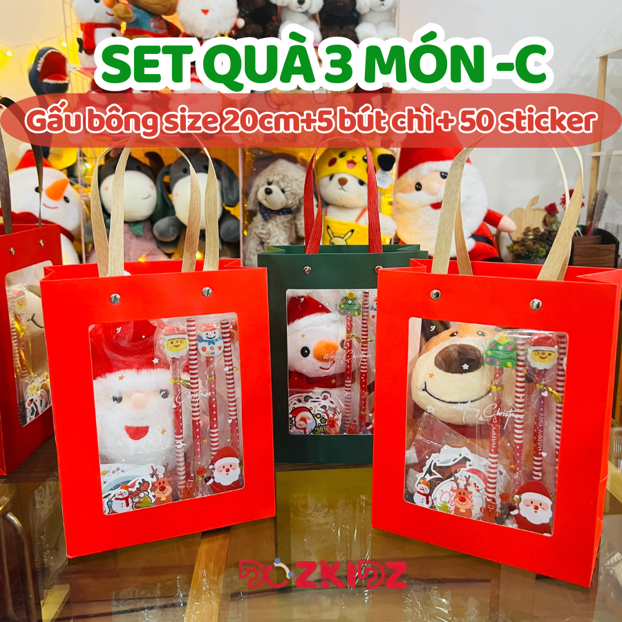 Đồ chơi quà tặng Giáng Sinh các Set cho bé Mầm non Học Sinh, Quà Noel 2023 gồm gấu Bông Sticker Bút Chì Noel dễ thương