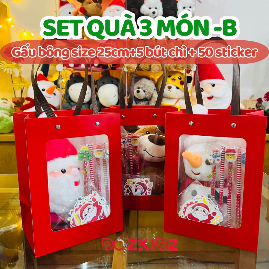 Đồ chơi quà tặng Giáng Sinh các Set cho bé Mầm non Học Sinh, Quà Noel 2023 gồm gấu Bông Sticker Bút Chì Noel dễ thương