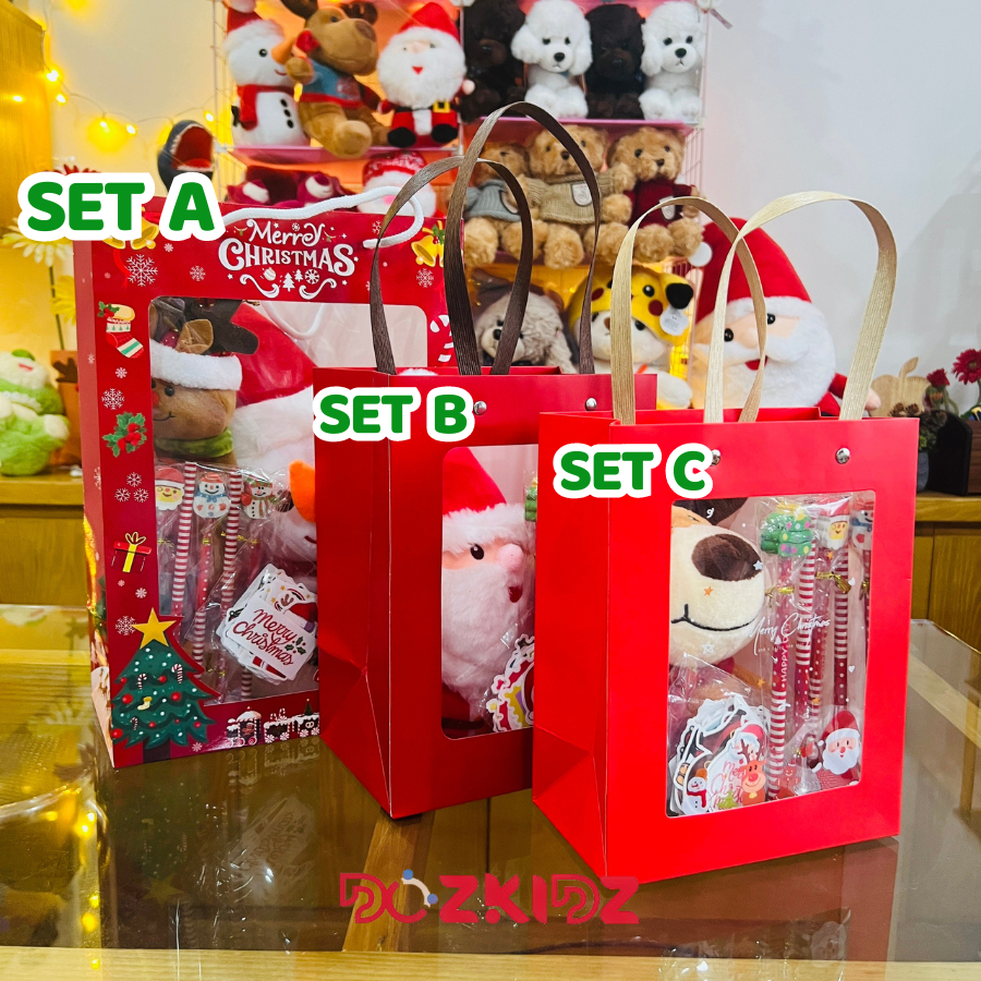 Đồ chơi quà tặng Giáng Sinh các Set cho bé Mầm non Học Sinh, Quà Noel 2023 gồm gấu Bông Sticker Bút Chì Noel dễ thương