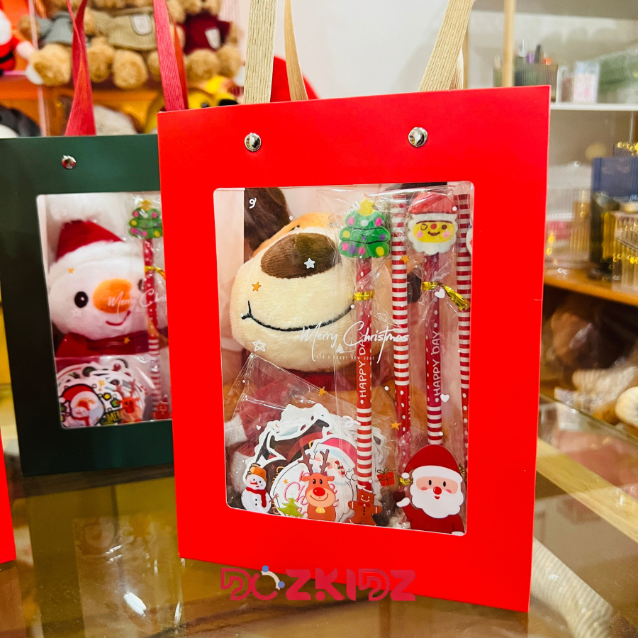 Đồ chơi quà tặng Giáng Sinh các Set cho bé Mầm non Học Sinh, Quà Noel 2023 gồm gấu Bông Sticker Bút Chì Noel dễ thương