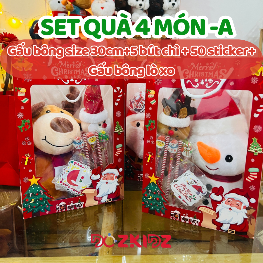 Đồ chơi quà tặng Giáng Sinh các Set cho bé Mầm non Học Sinh, Quà Noel 2023 gồm gấu Bông Sticker Bút Chì Noel dễ thương