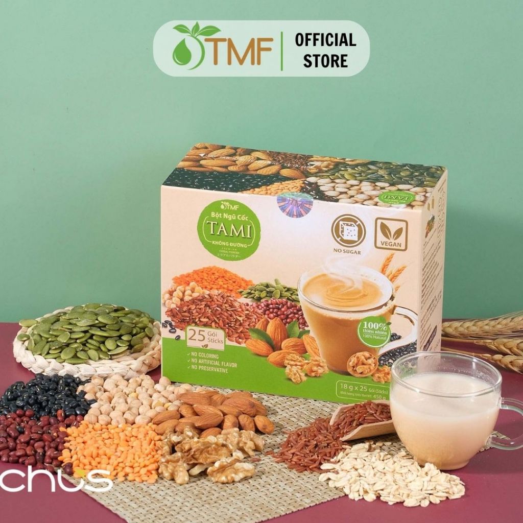 Bột ngũ cốc nảy mầm Tami không đường 25 gói TÂM MINH FOODS giảm cân dinh dưỡng tiện lợi healthy