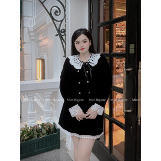  S95 Set nhung cổ rời viền ren + chân váy A 