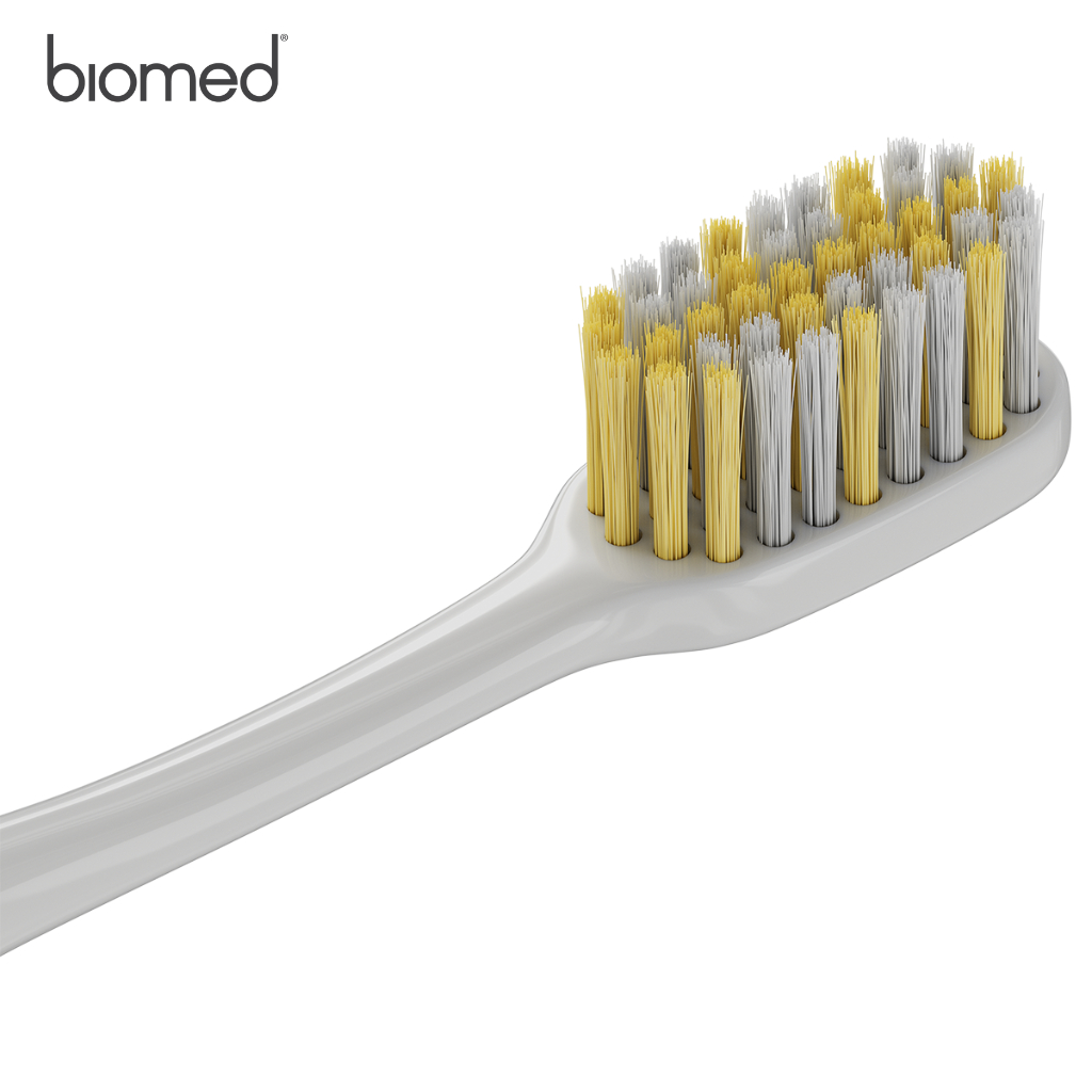 Bàn Chải Đánh Răng Mềm Dịu BIOMED Silver Đầu Lông Chải Kết Hợp Với Lớp Phủ Ion Bạc Giúp Làm Sạch Kẽ Răng, Vết Nứt