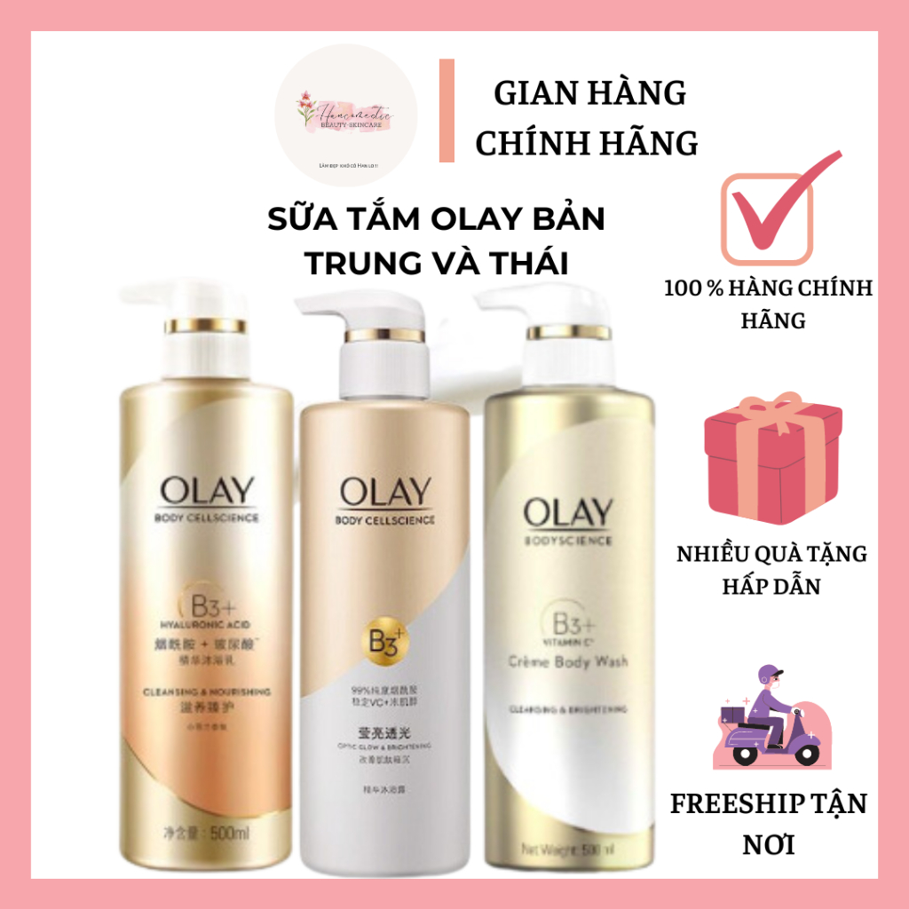 Sữa Tắm OLAY B3 + Vitamin C Siêu Dưỡng Trắng Da, Cấp Ẩm Và Đàn Hồi Cho Da 500ml - Han Cosmetics