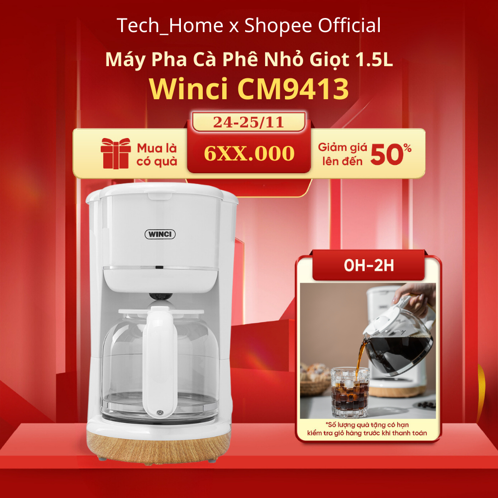 Máy Pha Cà Phê Tự Động Winci CM9413, Dung Tích 1.5L, Bảo hành 2 năm.