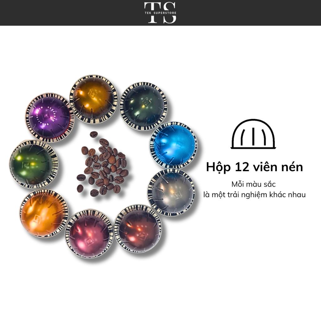 Hộp 12 viên nén cà phê Capsule Nespresso Vertuo, Cà phê viên nén cho Máy pha cà phê tự động Vertuo