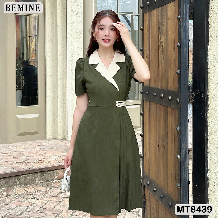 Đầm công cổ vest tùng xếp ly BEMINE MT8439