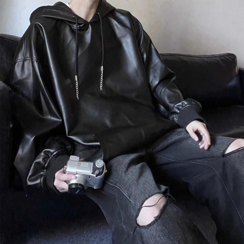 Áo Hoodie Da Pu Trơn Cao Cấp Unisex Không Nổ Không Bong Tróc