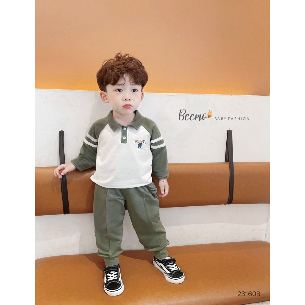 Bộ thu đông polo quần kaki dài bé trai, bộ cotton dài tay bé trai polo khoẻ khoắn Beemo