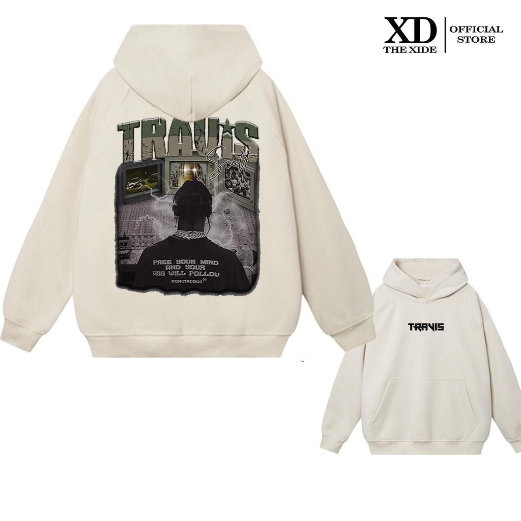 Áo Hoodie nỉ The Xide áo in chữ TRAVIS  form unisex nam nữ chất nỉ bông dày dặn