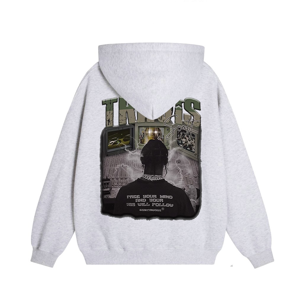 Áo Hoodie nỉ The Xide áo in chữ TRAVIS  form unisex nam nữ chất nỉ bông dày dặn