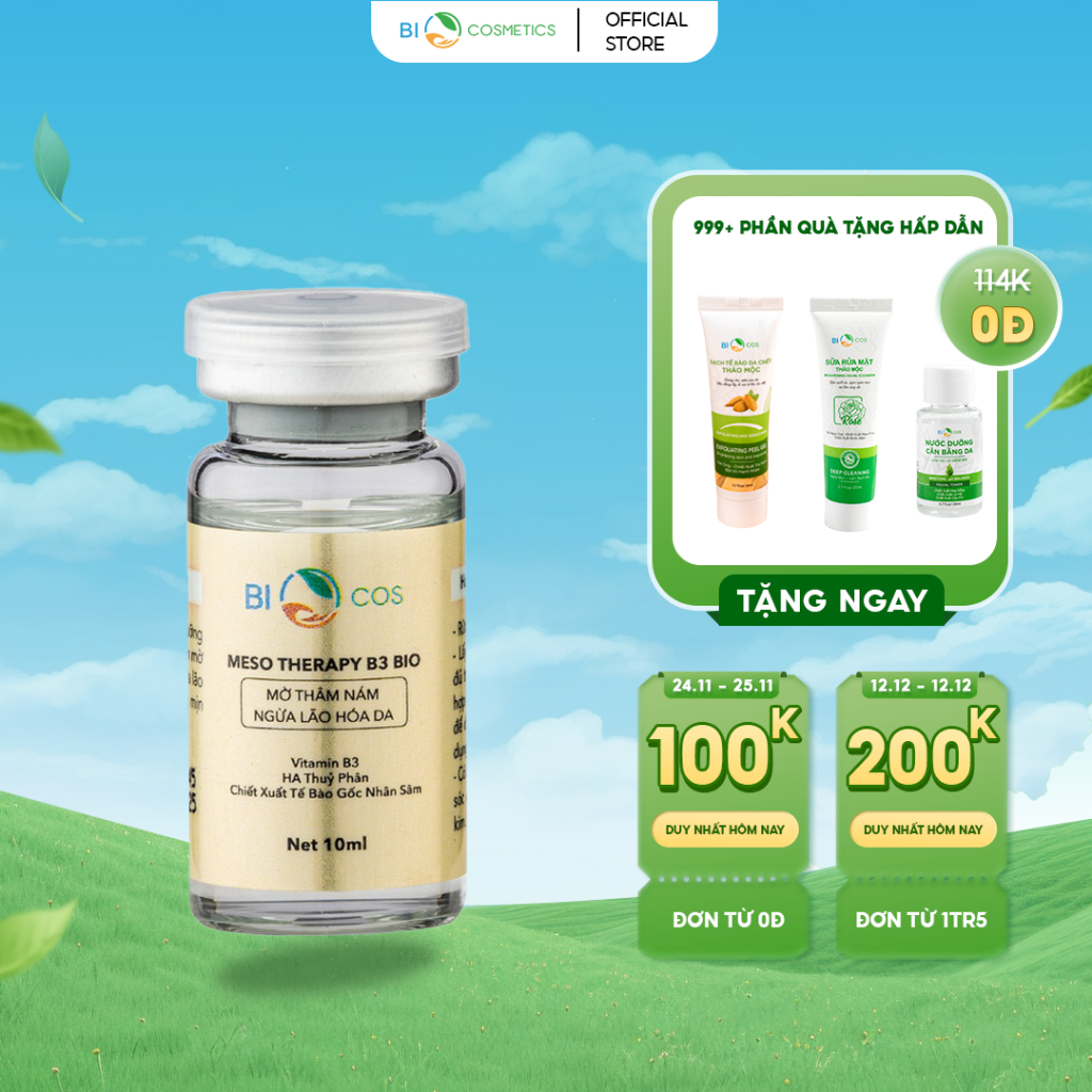Tinh Chất Nám Meso Therapy B3 BIOCOS (Hộp 2 chai - 10ml/chai) - Serum Nám, Ngừa Lão Hóa Da
