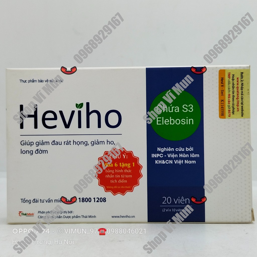 Viên uống Heviho hộp 20 viên – Hỗ trợ giảm đau rát họng, giảm ho, long đờm