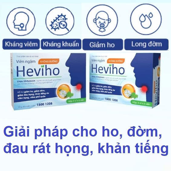 Viên ngậm Heviho hộp 18 viên – Giảm ho, đờm, đau rát họng, khản tiếng khi viêm họng, viêm đường hô hấp