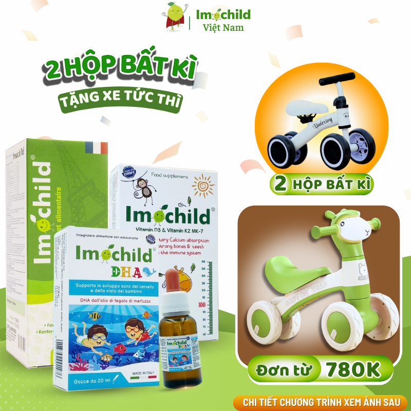 Combo 3 Hộp Tăng Đề Kháng + Dha + D3 k2, Giúp Đề Kháng Khỏe Bé Thông Minh Cao Lớn - IMOCHILD Kiện 3 Hộp