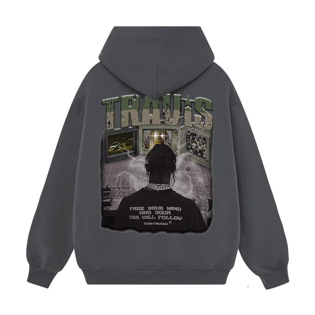 Áo Hoodie nỉ The Xide áo in chữ TRAVIS  form unisex nam nữ chất nỉ bông dày dặn