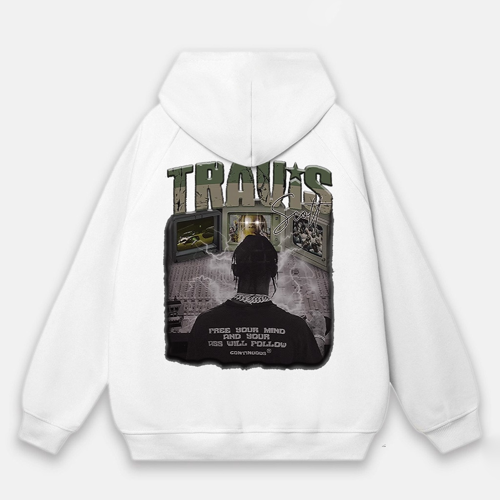 Áo Hoodie nỉ The Xide áo in chữ TRAVIS  form unisex nam nữ chất nỉ bông dày dặn