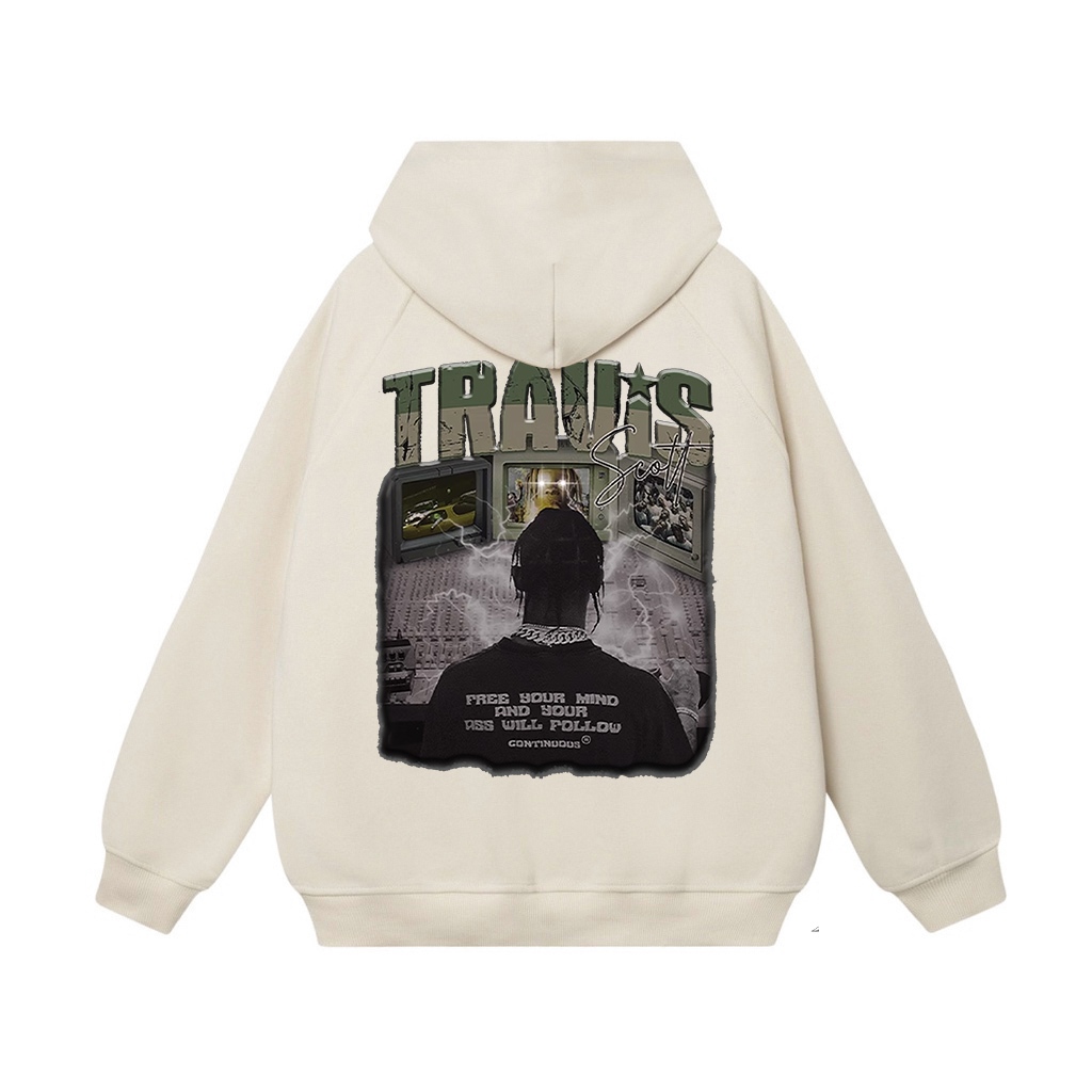 Áo Hoodie nỉ The Xide áo in chữ TRAVIS  form unisex nam nữ chất nỉ bông dày dặn