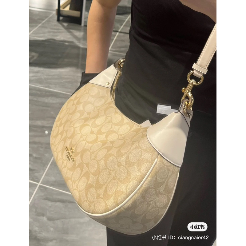 Túi coach mara hobo da thật phối canvas