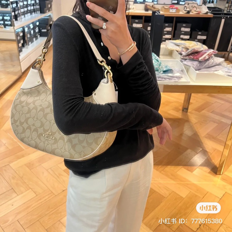 Túi coach mara hobo da thật phối canvas