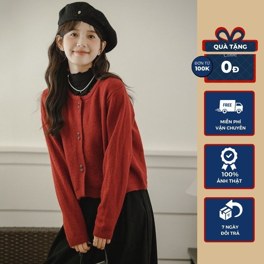 Áo len cardigan cúc hoa cổ viền sóng hàng Quảng Châu AL15 gezz