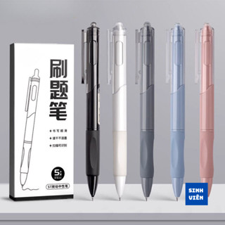 Bút Bi Bấm Mực Gel Màu Đen Ngòi 0.5mm Màu Morandi Basic Vỏ Nhựa Trong | Phụ Kiện Sinh Viên.