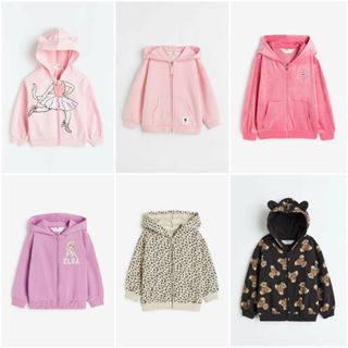 Áo khoác nỉ bông nhung hoodie hồng xám HM H&M_hàng chính hãng authentic