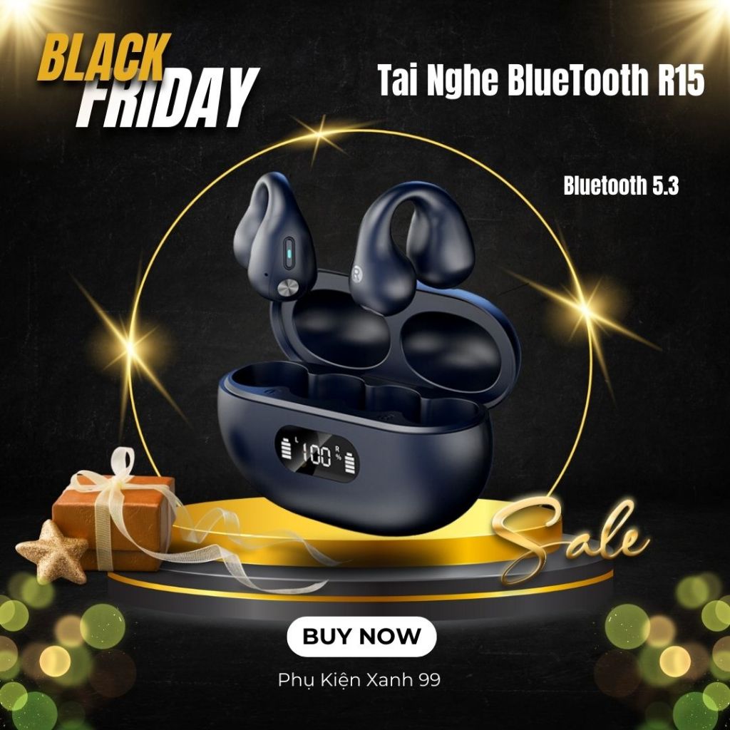 Sale Tai Nghe Kẹp Vành Tai R15 Max 5.3 Tai Nghe Bluetooth Giảm Tiếng Ồn Thiết Kế Đèn LED Điều Khiển Cảm Ứng