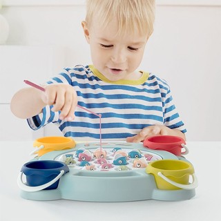 Hỏa tốc HCM- Đồ chơi câu cá 4 xô đựng cá vui nhộn có nhạc, Đồ chơi câu cá có 4 khay đựng màu sắc tươi tắn, 21 cá con