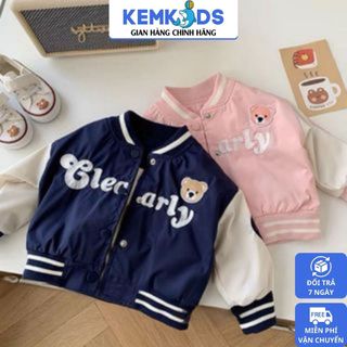 Áo Khoác nỉ bomber KEMKIDS cho bé chất nỉ thêu chữ hồng xanh rộng rãi thoải mái