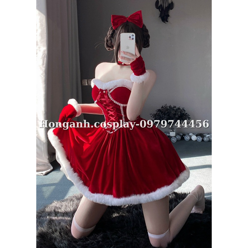 N40 váy noel đầm giáng sinh cúp đệm mút công chúa bồng bềnh tiểu thư nhung mềm mại
