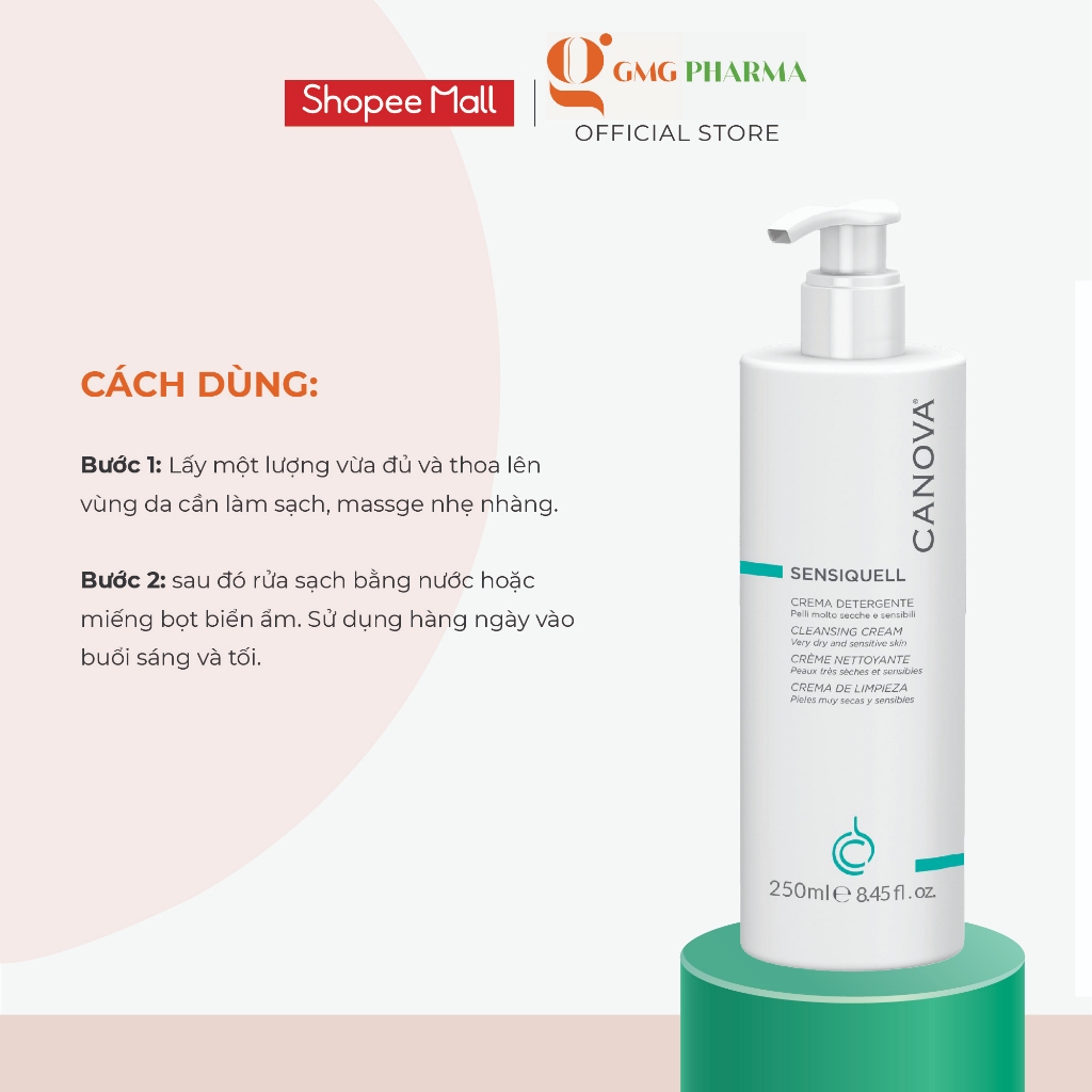 Sữa rửa mặt cho da nhạy cảm Canova Sensiquell Crema Detergente, Cleansing Cream 250ml