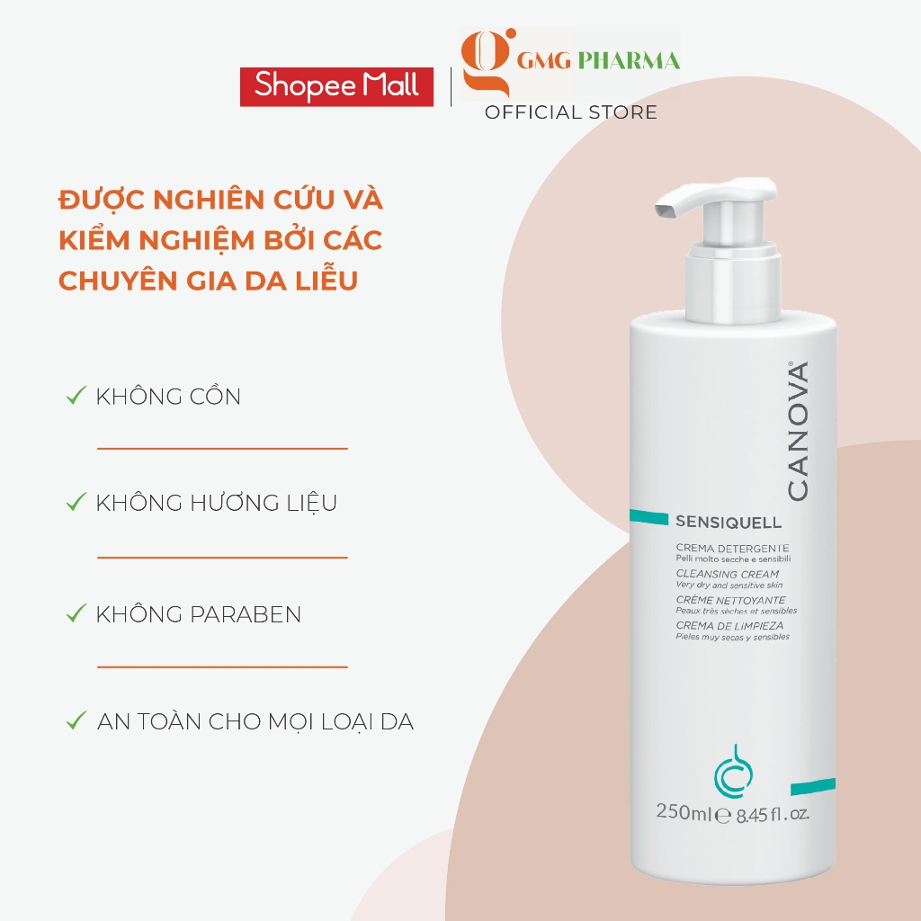 Sữa rửa mặt cho da nhạy cảm Canova Sensiquell Crema Detergente, Cleansing Cream 250ml