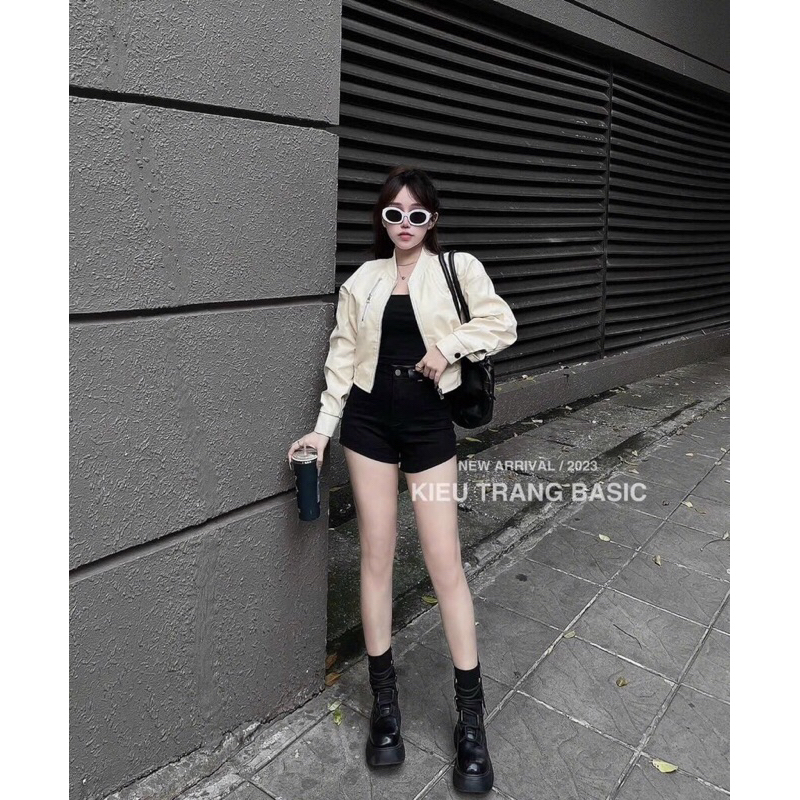 ÁO DA CROP KÉO KHOÁ NỮ