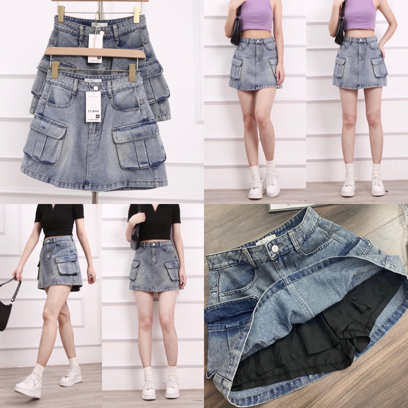 Quần giả váy - Quần váy jean chữ A túi hộp cá tính CP30, CT JEANS