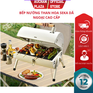 Bếp Nướng Than Hoa Dã Ngoại Ngoài Trời Chất Thép Không Gỉ, Kèm Vỉ Nướng Inox, Khay Đựng Than