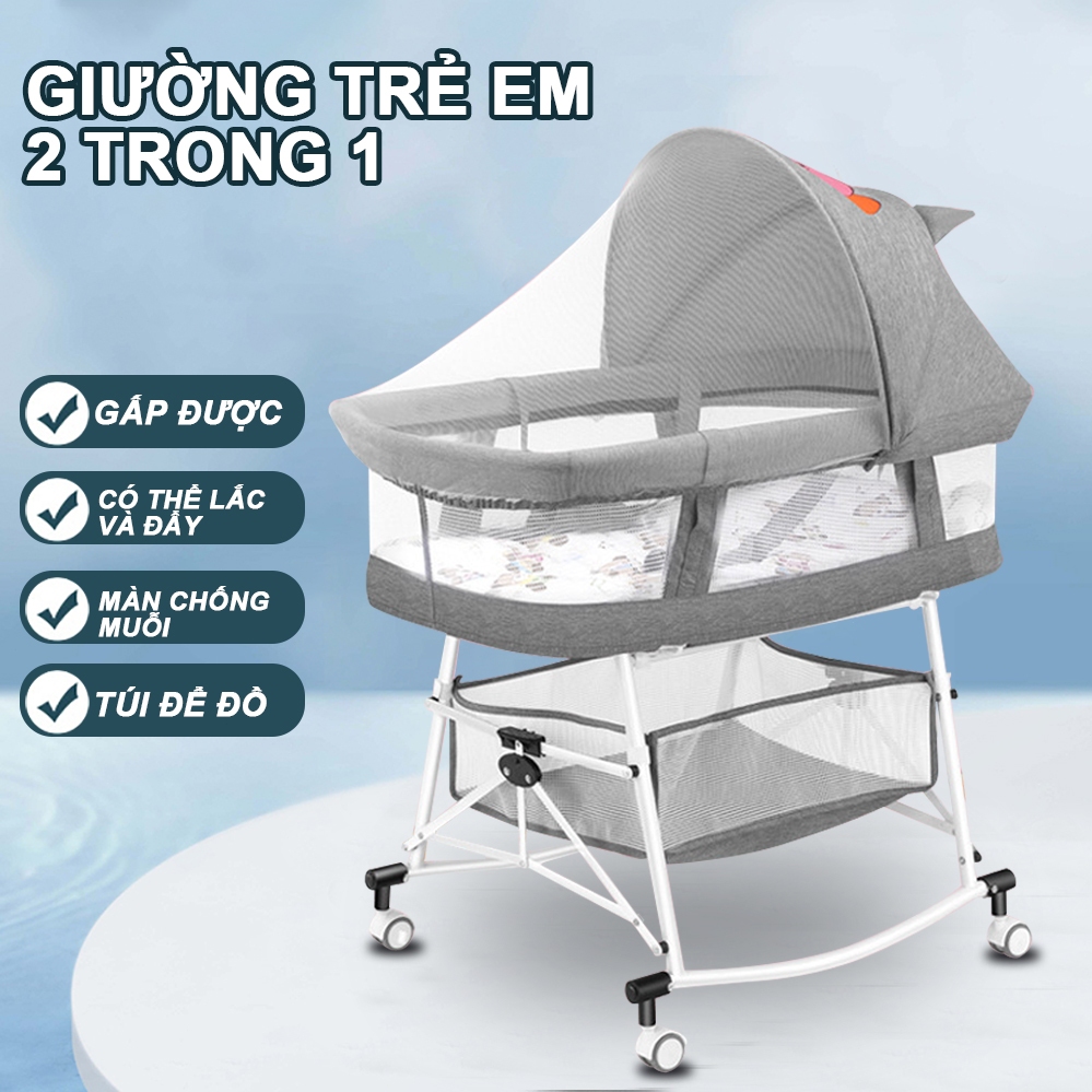 Giường trẻ em 3 trong 1 Giường mềm Giường nôi di động Giường lắc Giường ngủ cho trẻ sơ sinh 17285