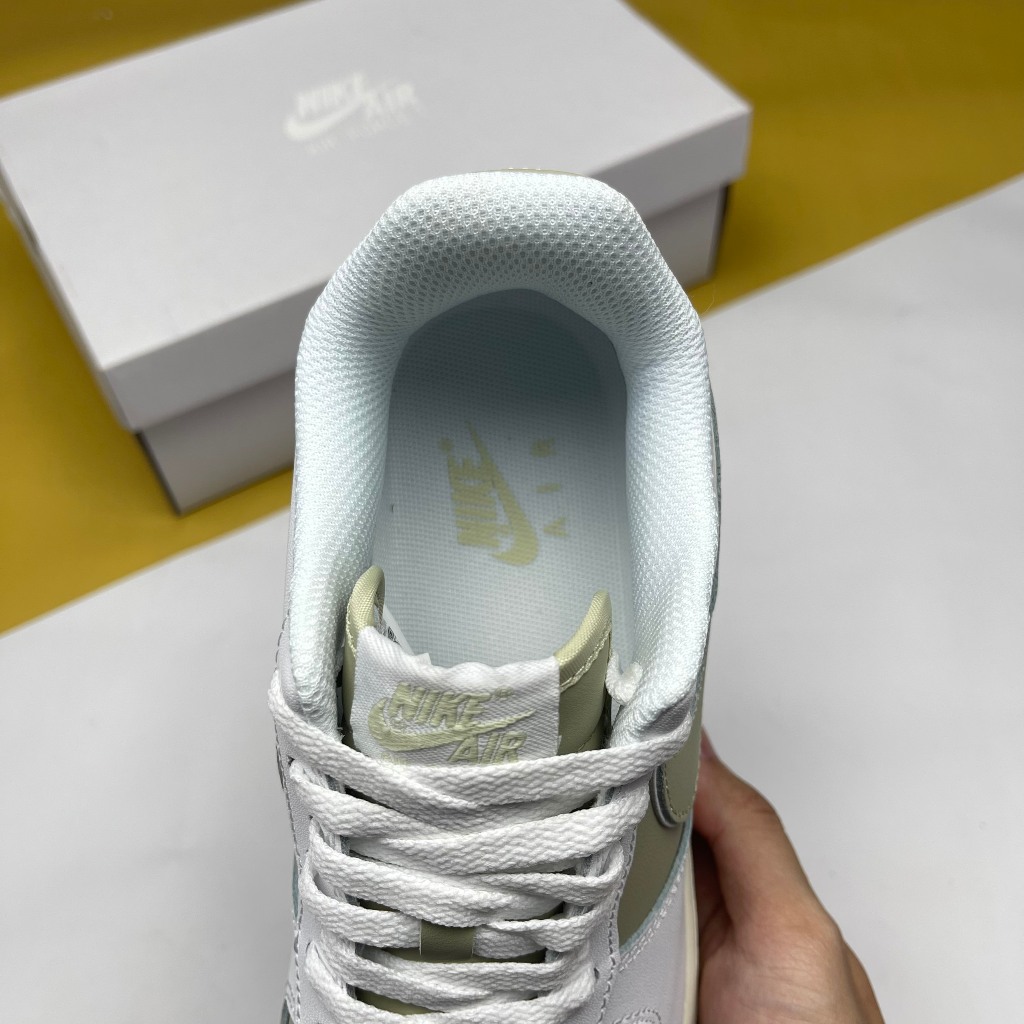 Giày AF1 Low 07 White Sail Light Silver Gum, AF1 Trắng Xanh Rêu Đế Nâu - Than.Shoes