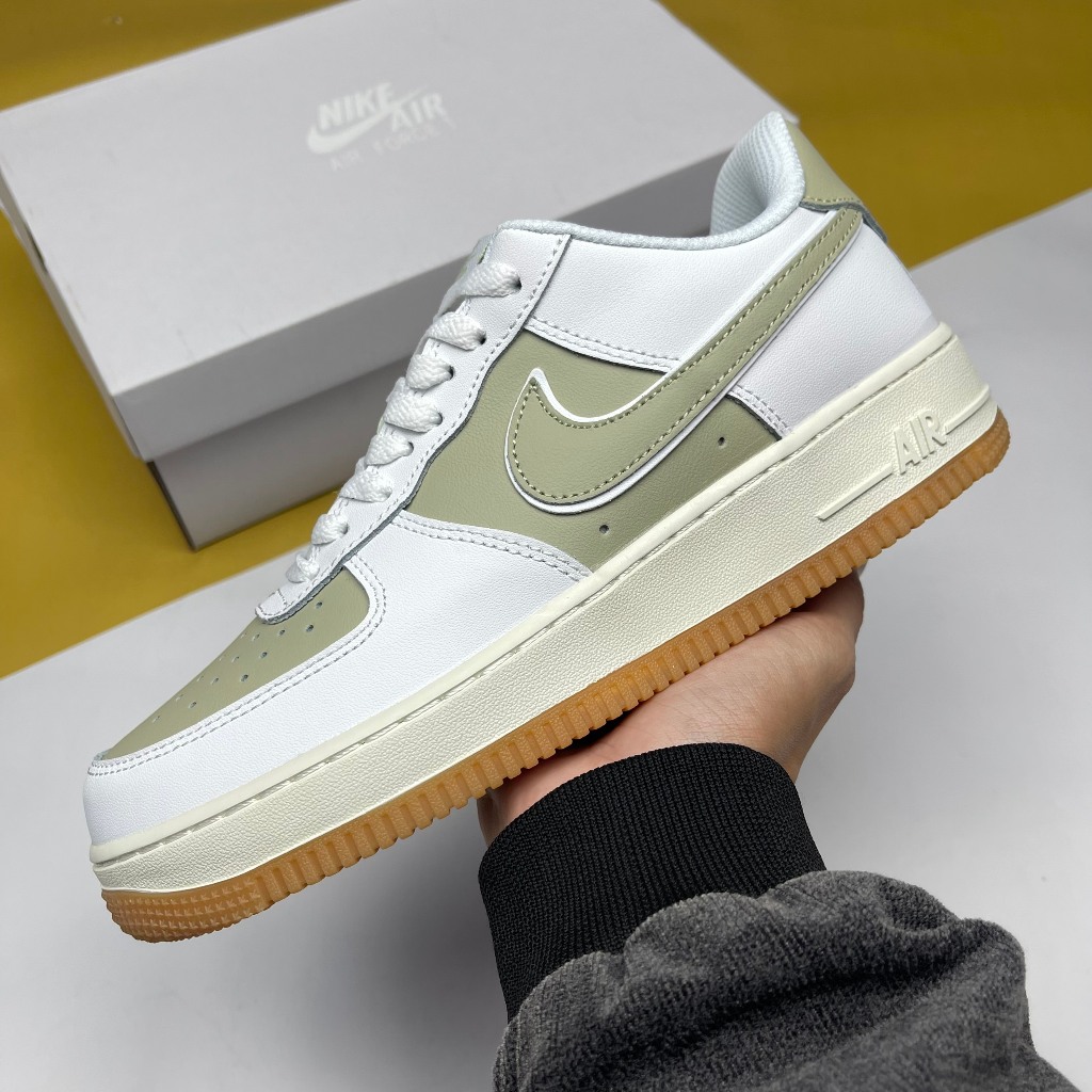 Giày AF1 Low 07 White Sail Light Silver Gum, AF1 Trắng Xanh Rêu Đế Nâu - Than.Shoes