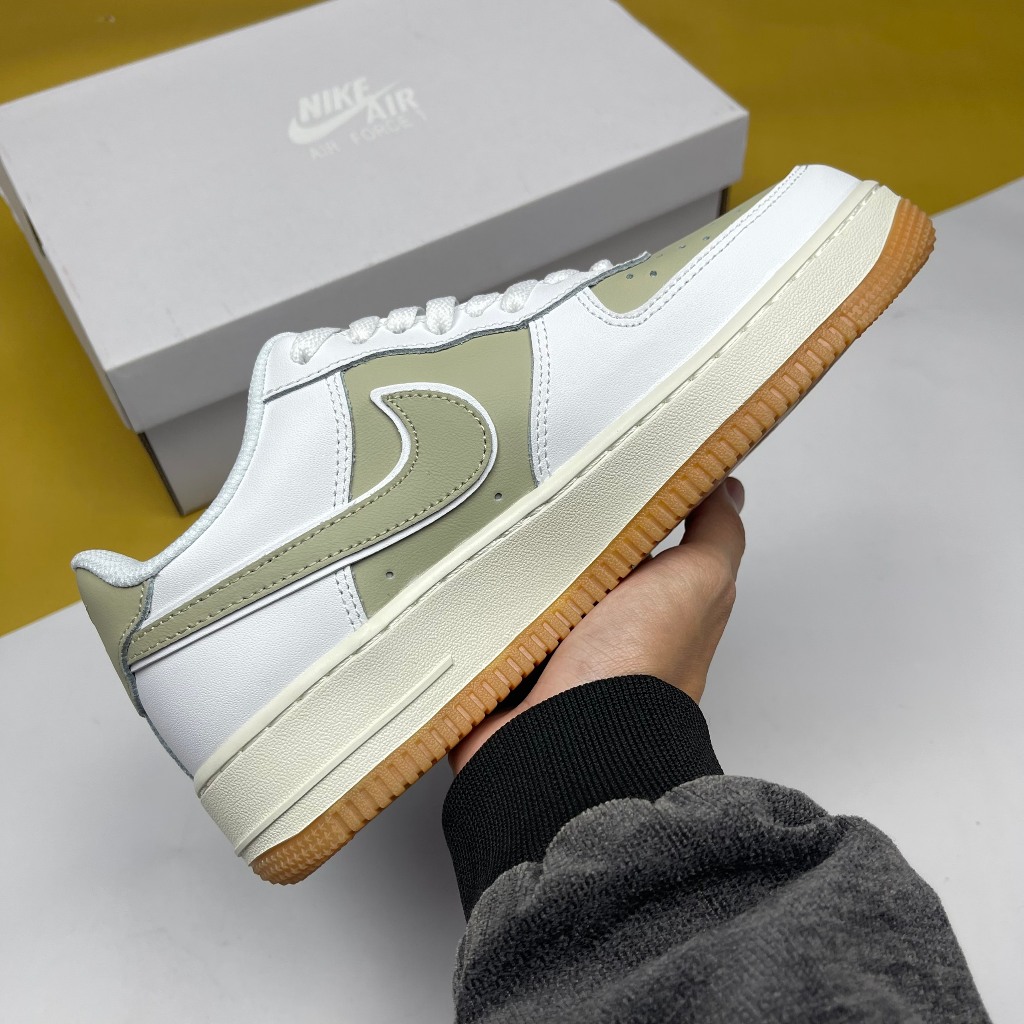 Giày AF1 Low 07 White Sail Light Silver Gum, AF1 Trắng Xanh Rêu Đế Nâu - Than.Shoes