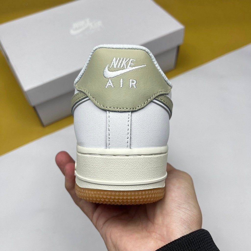 Giày AF1 Low 07 White Sail Light Silver Gum, AF1 Trắng Xanh Rêu Đế Nâu - Than.Shoes