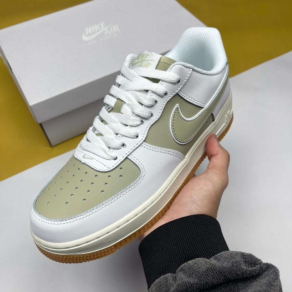 Giày AF1 Low 07 White Sail Light Silver Gum, AF1 Trắng Xanh Rêu Đế Nâu - Than.Shoes