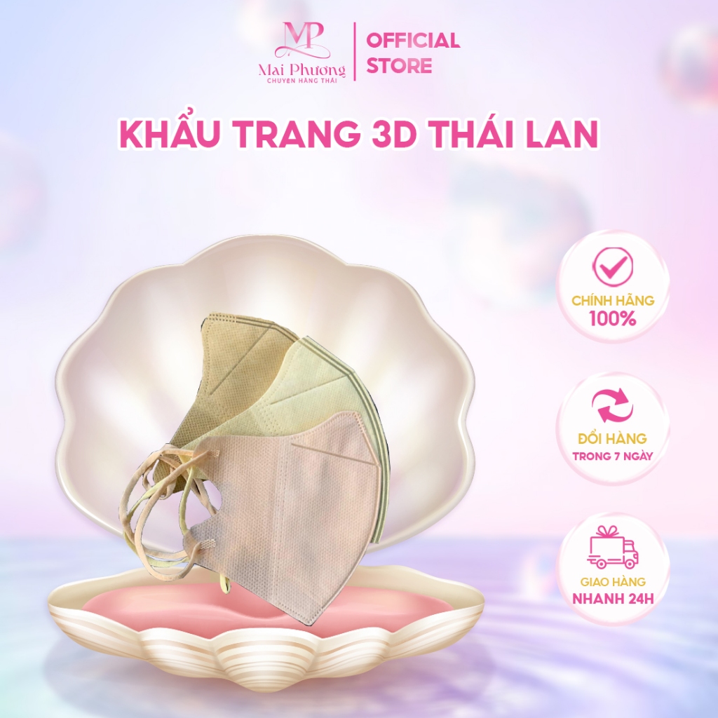 Khẩu Trang 3D Thái Lan Màu Trendy, Không Xù Lông, Đeo Êm Tai, Thoáng Mát